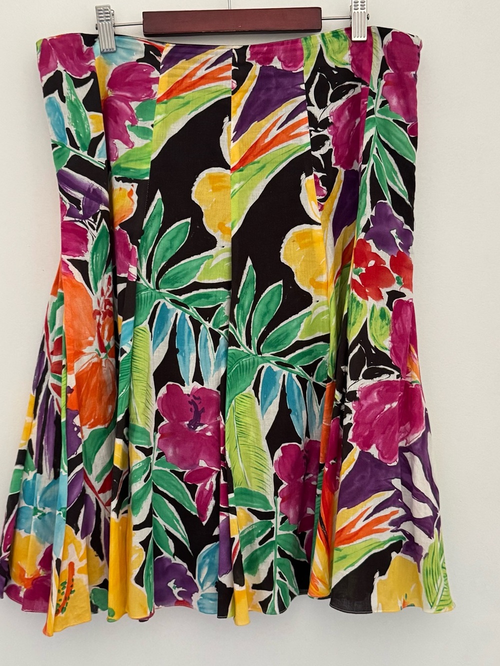 Lauren Ralph Lauren Black Floral Circle Skirt with Bright Multi-Color Print